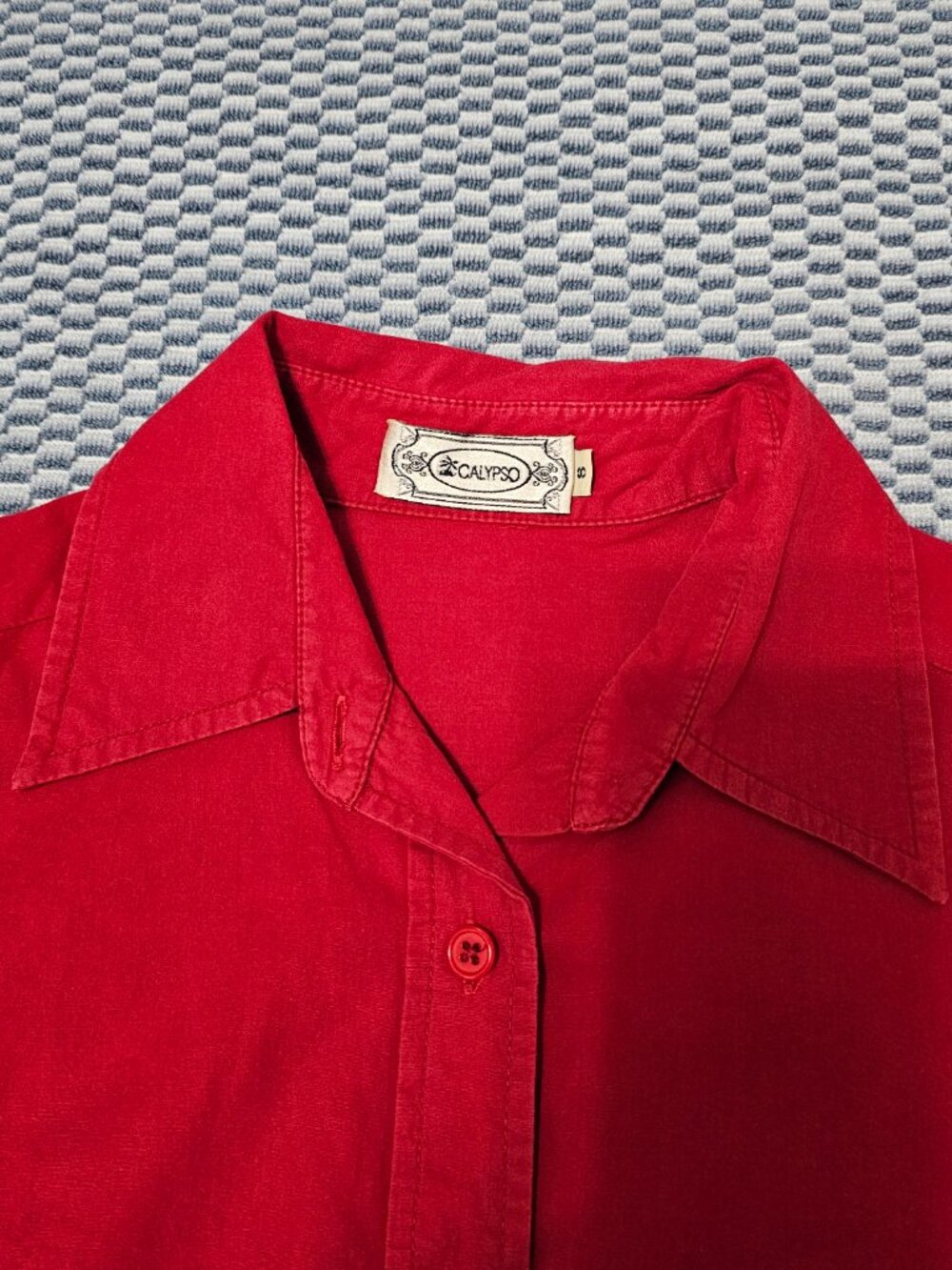 Calypso Red Button Down Shirt Women's Classic Minimalist Office Blouse - Size 8 - Picture 4 of 6
